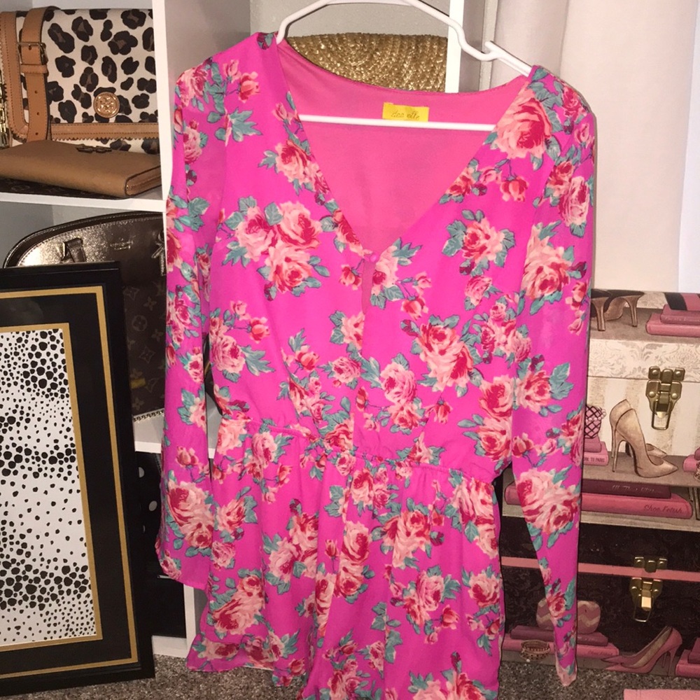 Hot pink floral romper